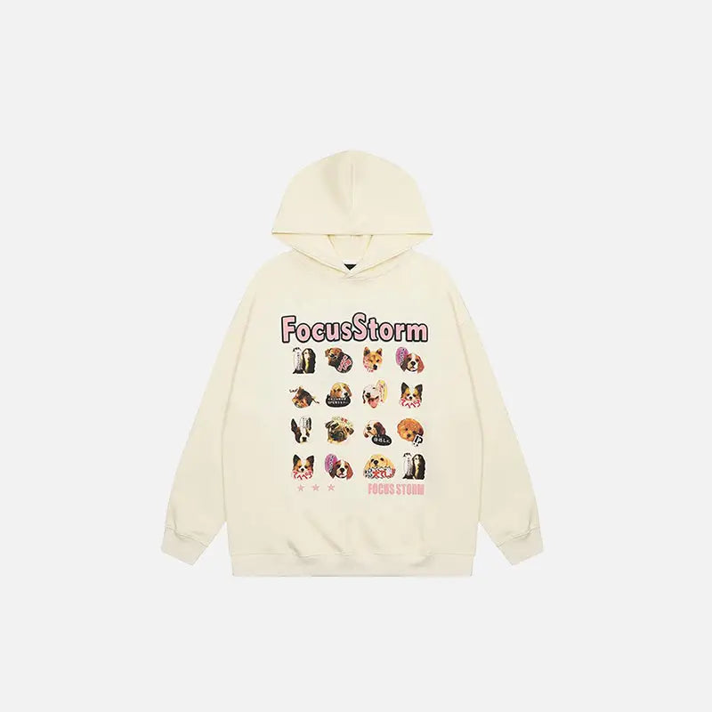 Y2k emoji dog frame hoodie for stylish streetwear comfort - beige / m - hoodies