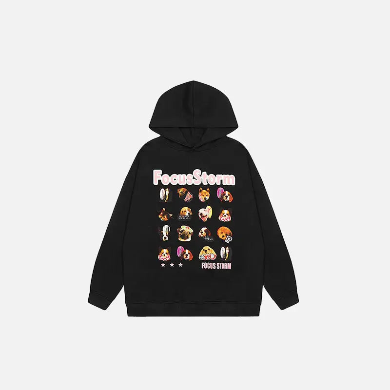 Y2k emoji dog frame hoodie for stylish streetwear comfort - black / m - hoodies