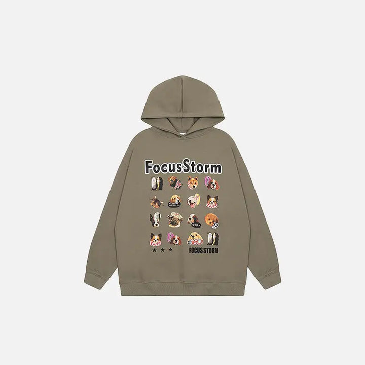 Y2k emoji dog frame hoodie for stylish streetwear comfort - khaki / m - hoodies