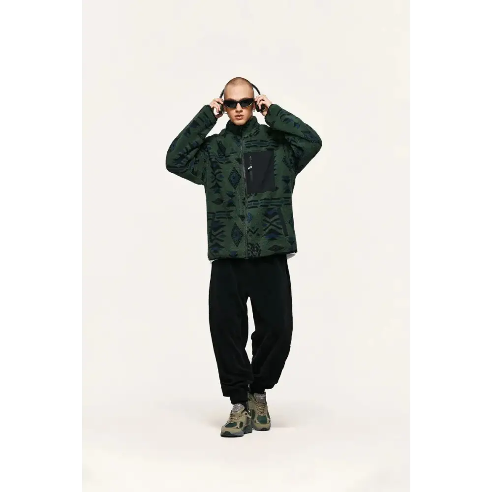 Y2k ethnic sherpa full zip jacket for winter comfort - jackets