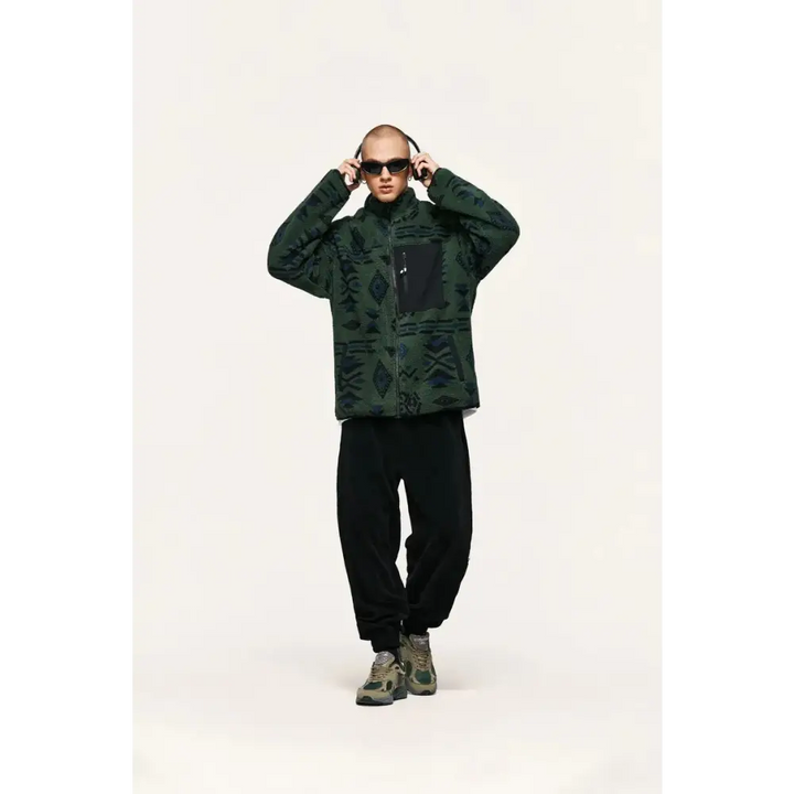 Y2k ethnic sherpa full zip jacket for winter comfort - jackets
