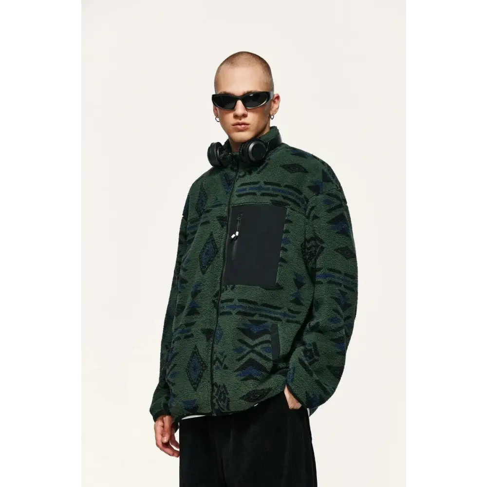 Y2k ethnic sherpa full zip jacket for winter comfort - jackets