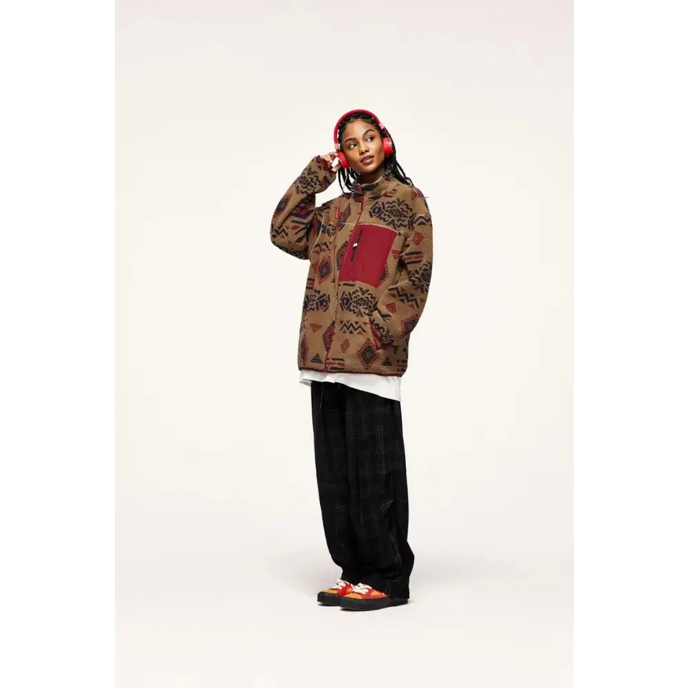 Y2k ethnic sherpa full zip jacket for winter comfort - jackets