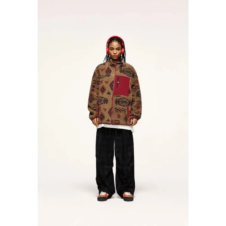 Y2k ethnic sherpa full zip jacket for winter comfort - jackets