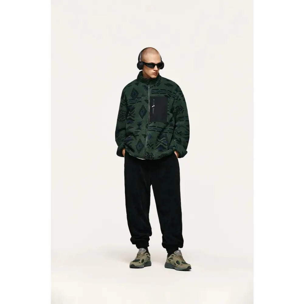 Y2k ethnic sherpa full zip jacket for winter comfort - jackets