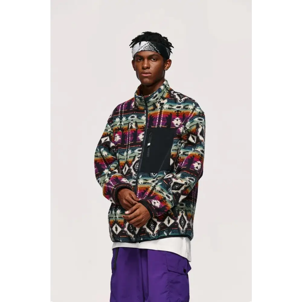 Y2k ethnic sherpa full zip jacket for winter comfort - jackets