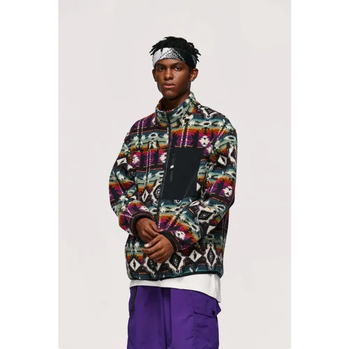 Y2k ethnic sherpa full zip jacket for winter comfort - jackets