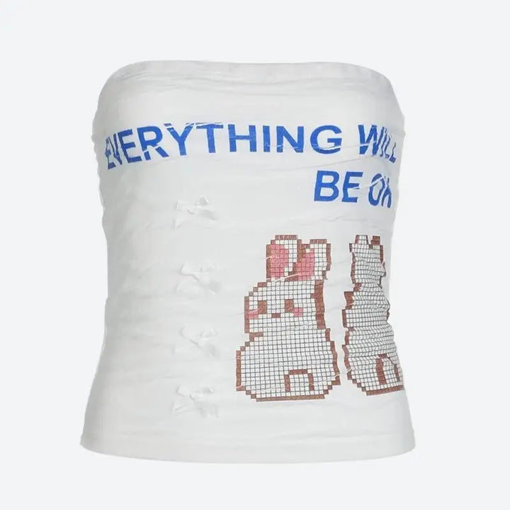 Y2k-inspired ruched strapless top with rabbit design