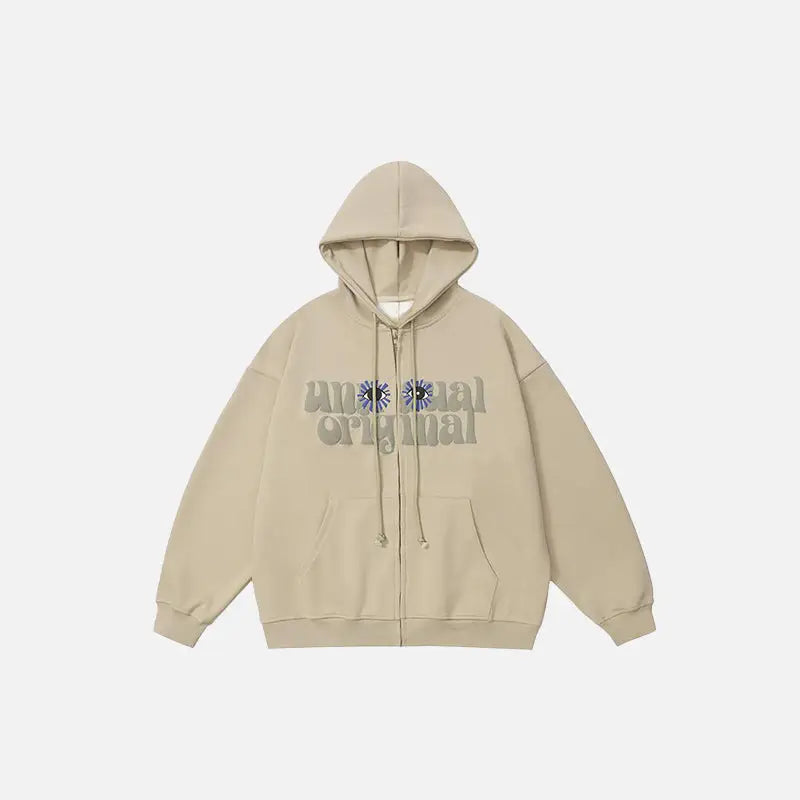 Y2k eyes zip hoodie from the latest streetwear collection - khaki / m - hoodies