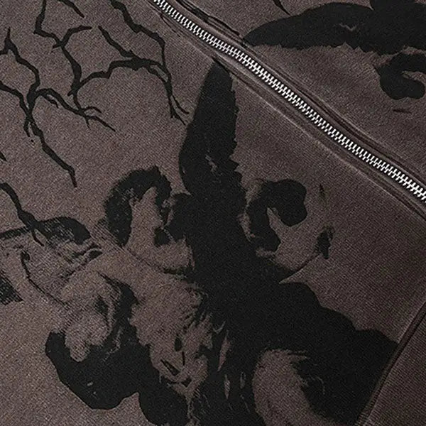 Fairy grunge aesthetic zip-up hoodie with dual front pockets