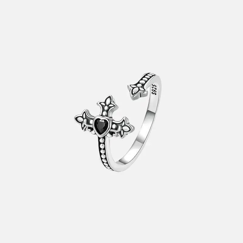 Y2k sterling silver faith cross ring with black zircon - rings