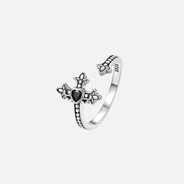 Y2k sterling silver faith cross ring with black zircon - rings