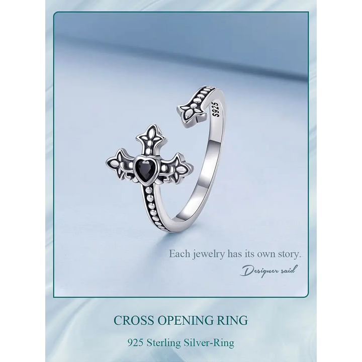 Y2k sterling silver faith cross ring with black zircon - rings
