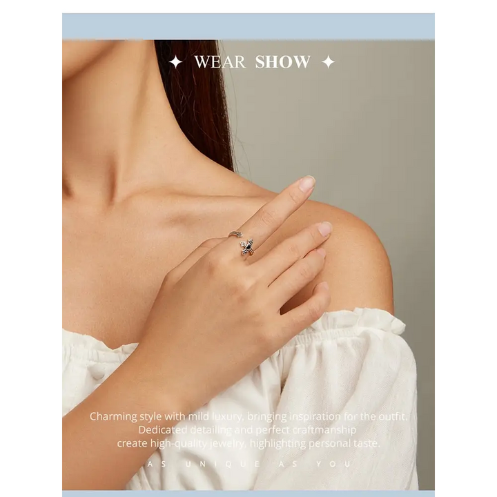 Y2k sterling silver faith cross ring with black zircon - rings