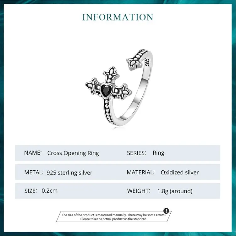Y2k sterling silver faith cross ring with black zircon - rings