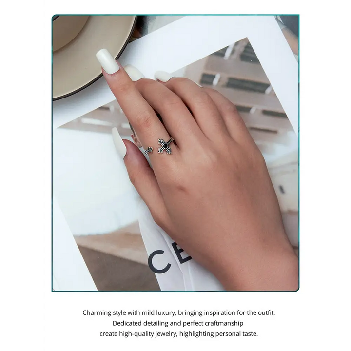 Y2k sterling silver faith cross ring with black zircon - rings