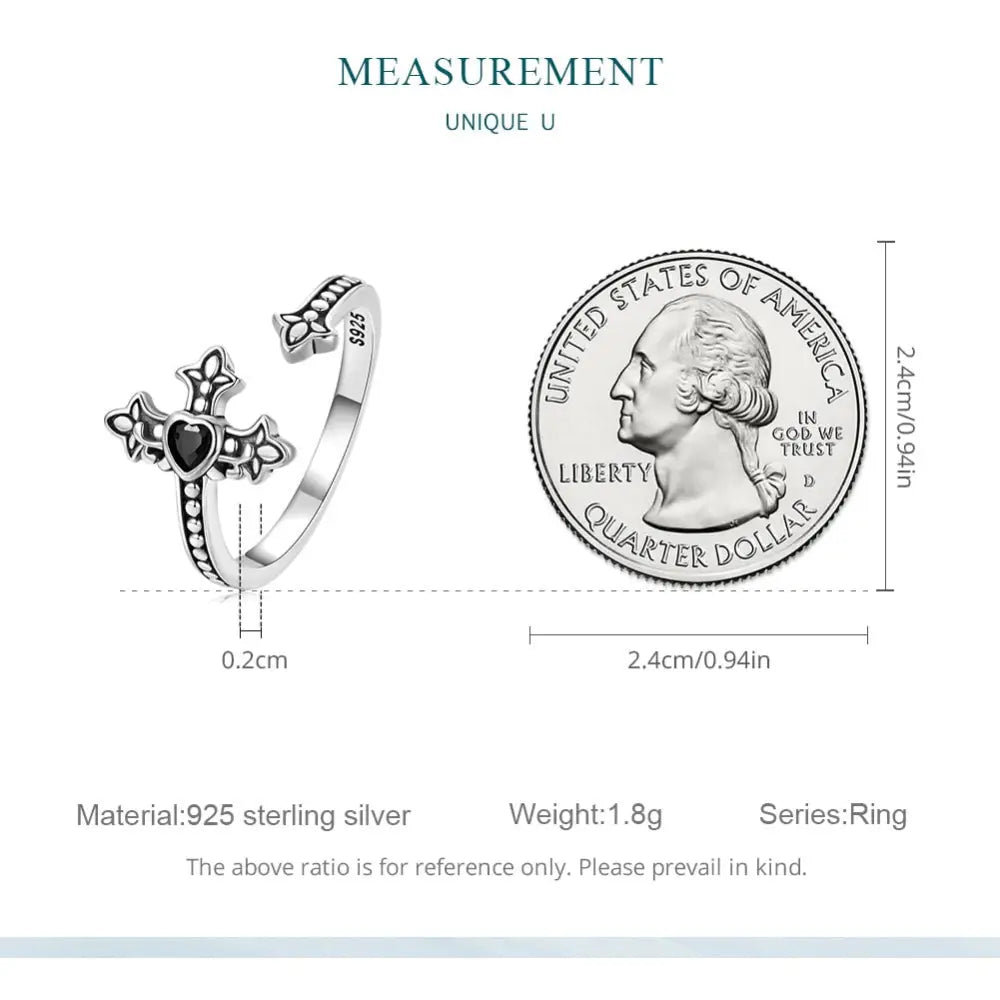 Y2k sterling silver faith cross ring with black zircon - rings