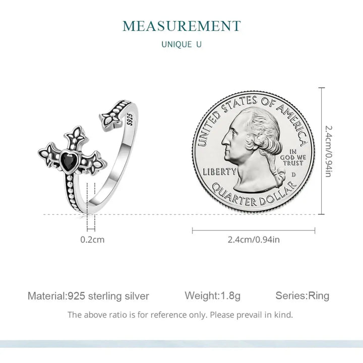 Y2k sterling silver faith cross ring with black zircon - rings