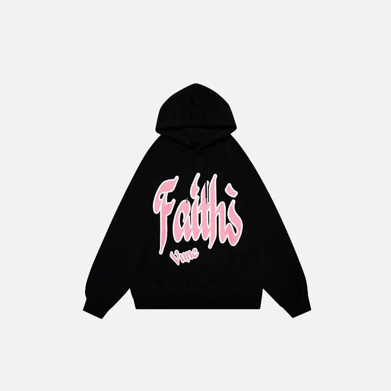 Faith graphic print hoodie from y2k streetwear store - black / m - hoodies