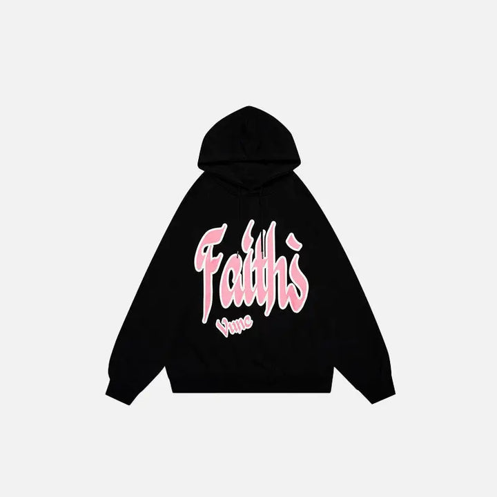 Faith graphic print hoodie from y2k streetwear store - black / m - hoodies