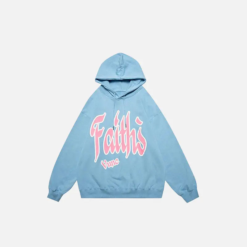 Faith graphic print hoodie from y2k streetwear store - blue / m - hoodies