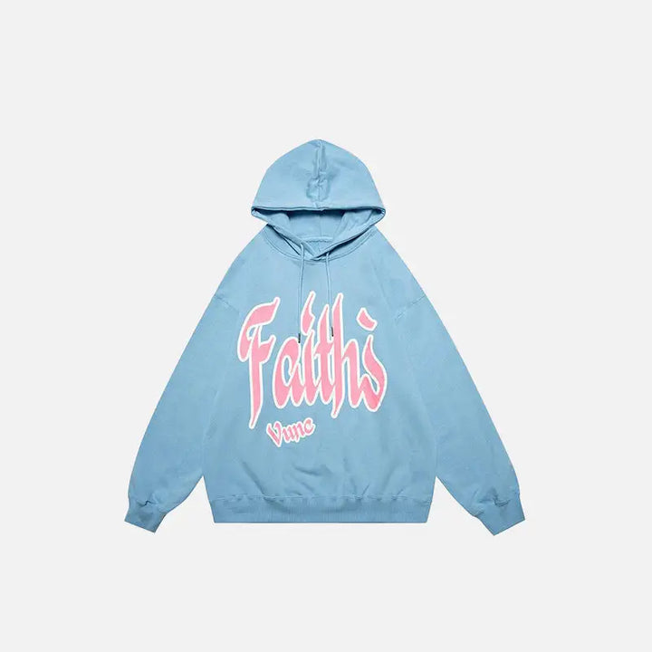 Faith graphic print hoodie from y2k streetwear store - blue / m - hoodies