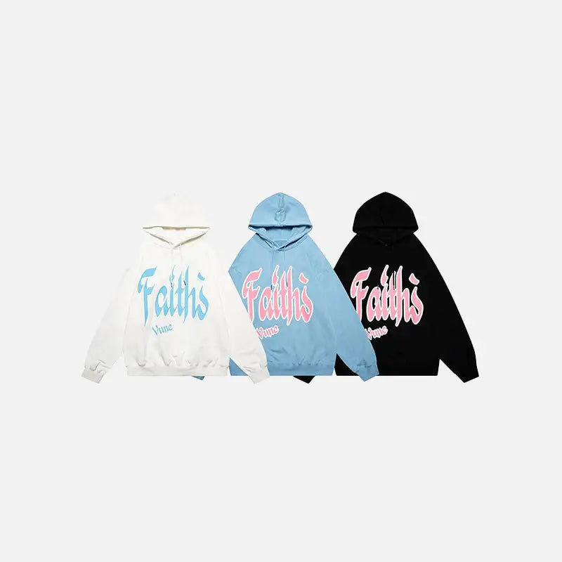 Faith graphic print hoodie from y2k streetwear store - hoodies