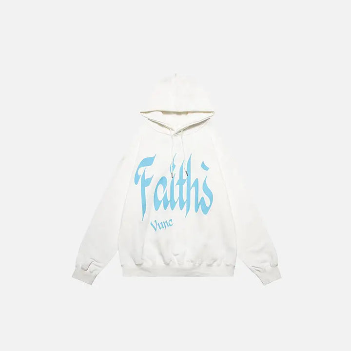 Faith graphic print hoodie from y2k streetwear store - white / m - hoodies