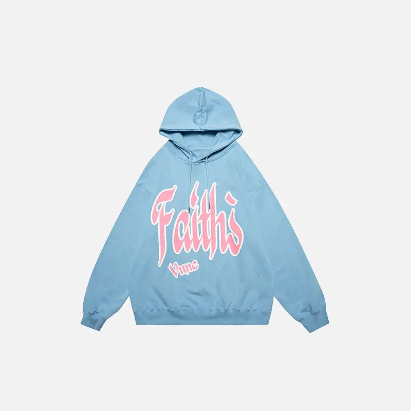 Y2k capuche hoodie with faith print in soft cotton - blue / m - hoodies