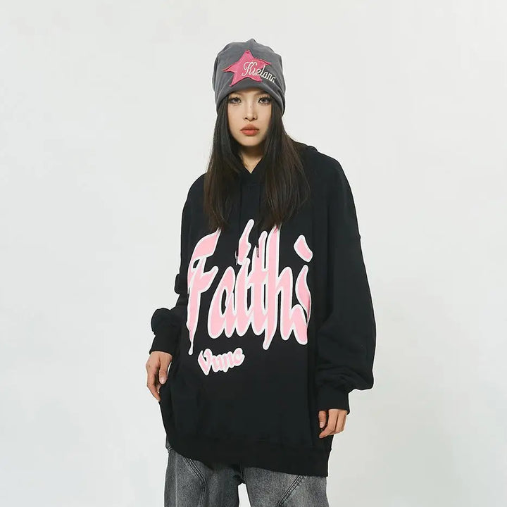 Y2k capuche hoodie with faith print in soft cotton - hoodies