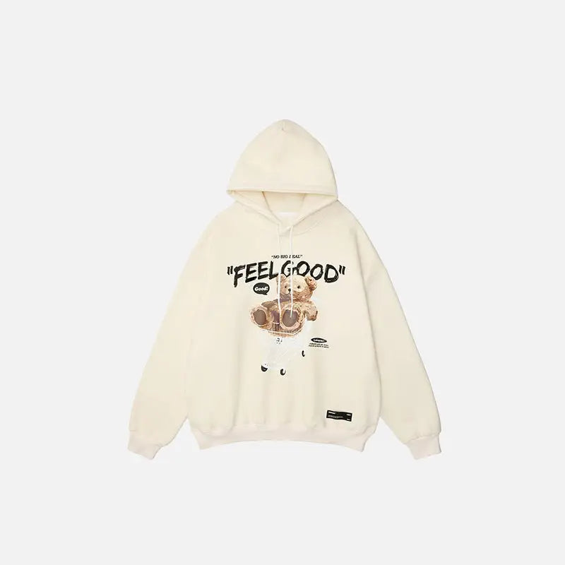 Feel good bear print y2k hoodie for stylish streetwear - beige / m - hoodies