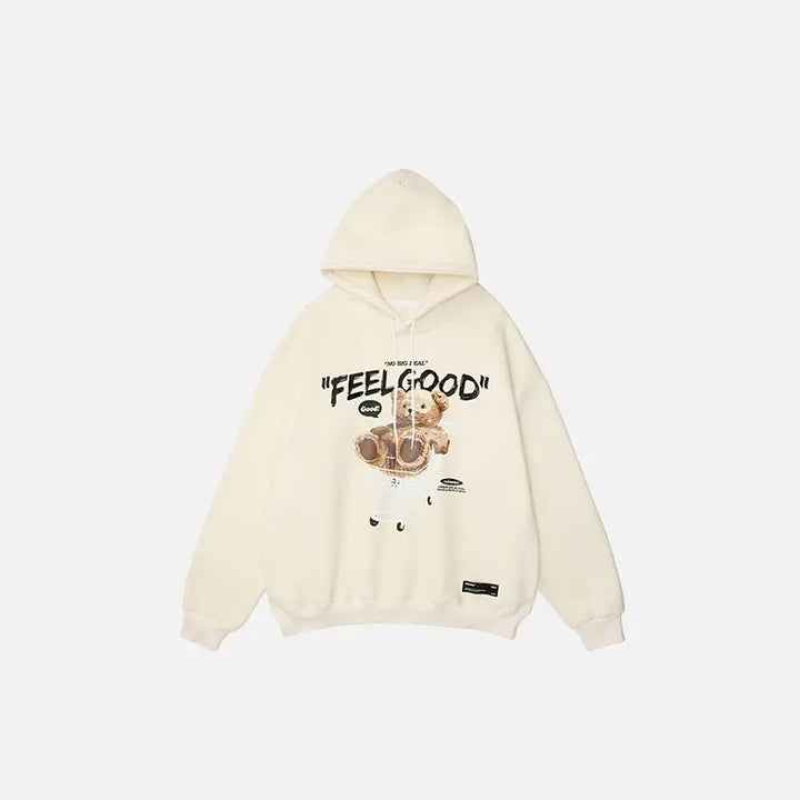 Feel good bear print y2k hoodie for stylish streetwear - beige / m - hoodies