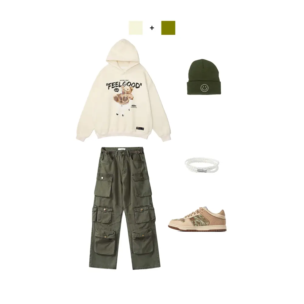 Feel good bear print y2k hoodie for stylish streetwear - hoodies