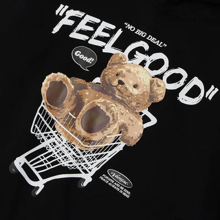 Feel good bear print y2k hoodie for stylish streetwear - hoodies