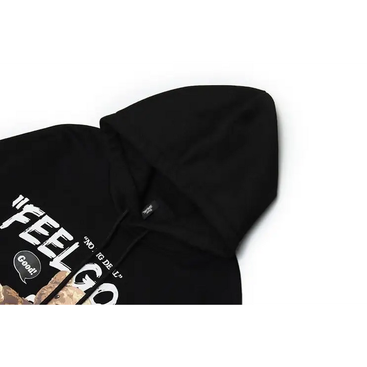 Feel good bear print y2k hoodie for stylish streetwear - hoodies
