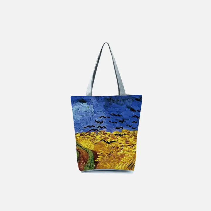 Retro shoulder bag with captivating striped pattern and cartoon print - yellow blue / 23x27cm-9x10.6in - tote