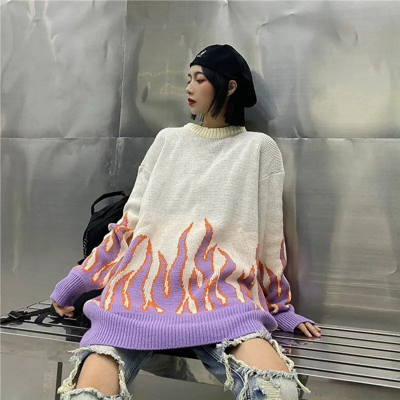 Y2k flame knit sweater - comfort and urban style - white / s