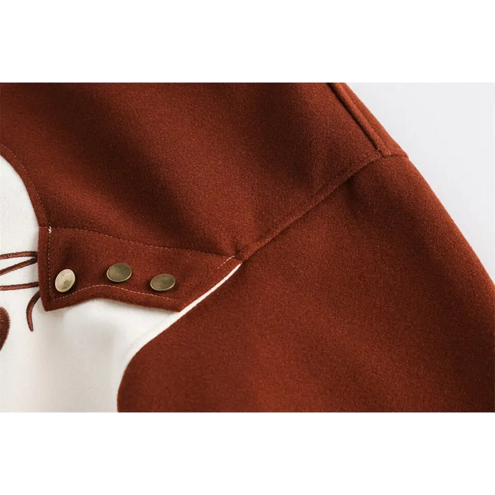 Campus jacket with flamboyant stand collar in trendy patchwork design - varsity jackets