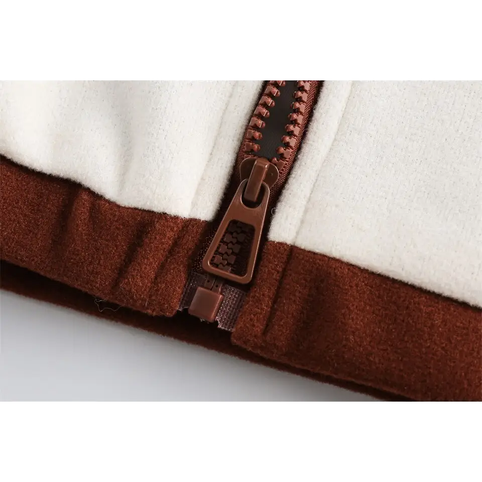 Campus jacket with flamboyant stand collar in trendy patchwork design - varsity jackets