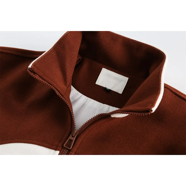 Campus jacket with flamboyant stand collar in trendy patchwork design - varsity jackets