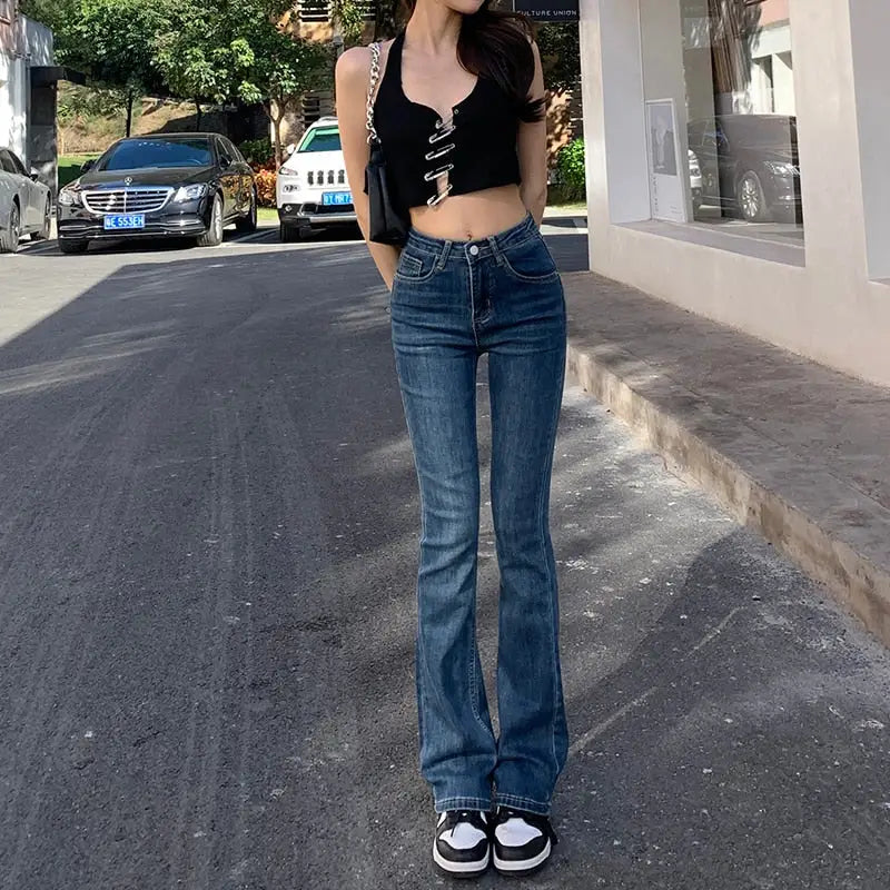 High waist y2k flare jeans for women