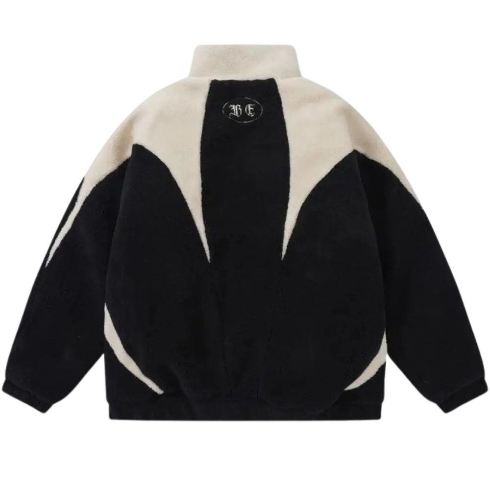 Washed black y2k fleece jacket for urban fashion enthusiasts
