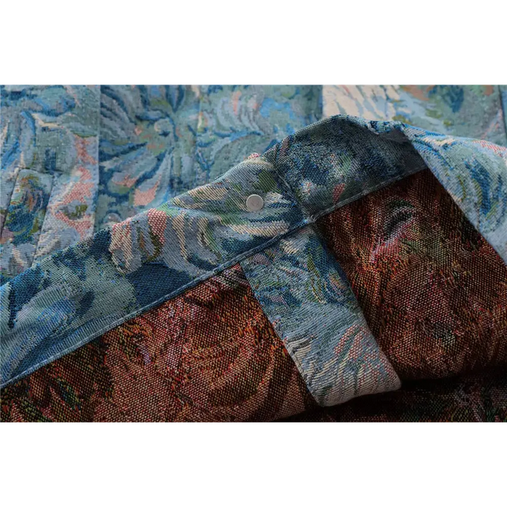 Y2k denim floral jacquard jacket with flap collar - jackets