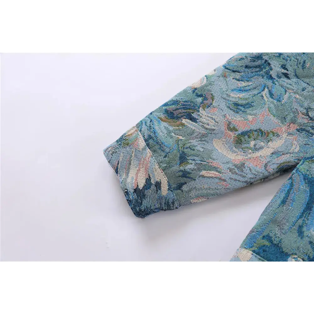 Y2k denim floral jacquard jacket with flap collar - jackets