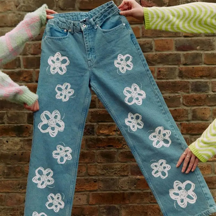 Y2k floral jeans - chic and trendy bohemian style