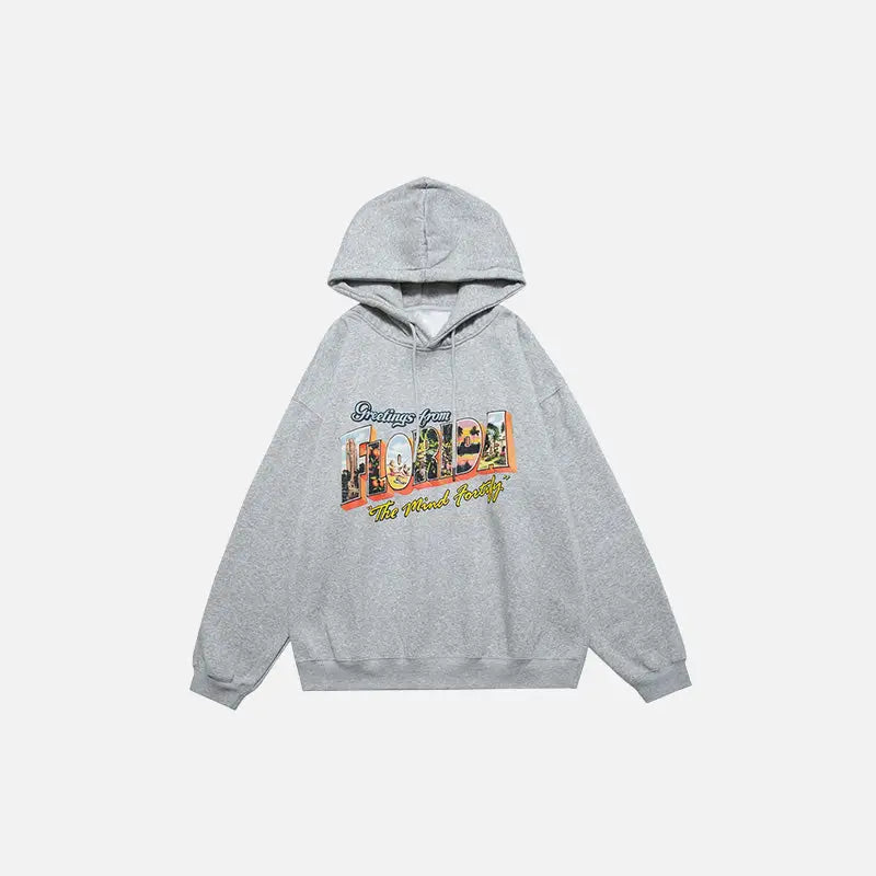 Y2k florida fleece letter print hoodie for ultimate comfort - gray / m - hoodies