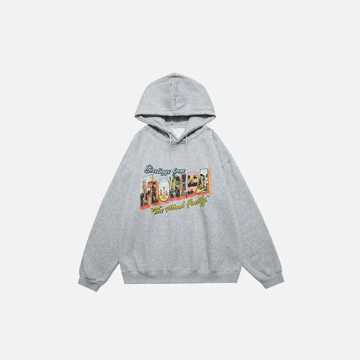Y2k florida fleece letter print hoodie for ultimate comfort - gray / m - hoodies