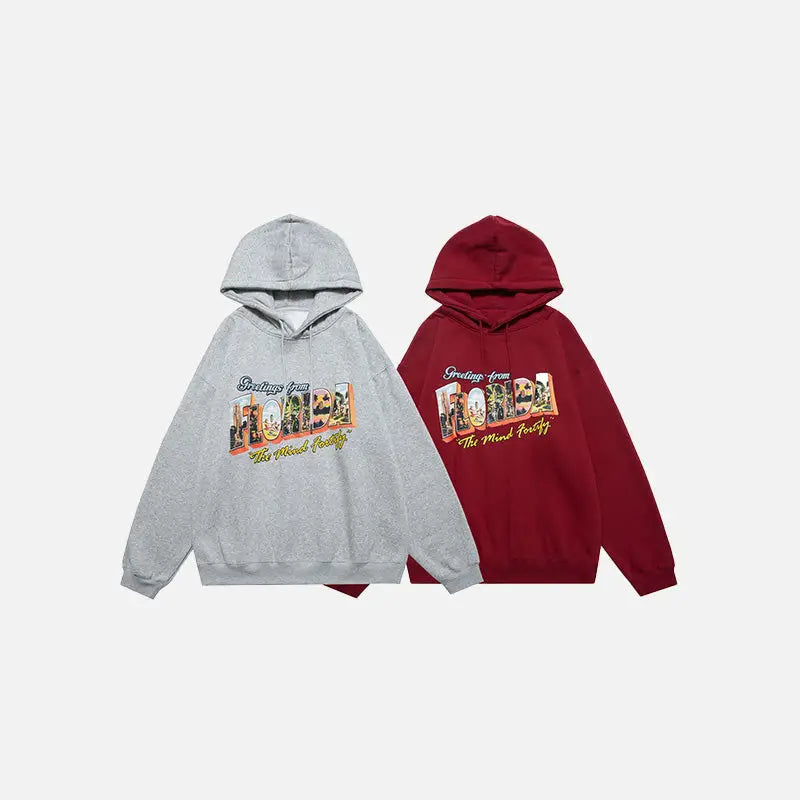 Y2k florida fleece letter print hoodie for ultimate comfort - hoodies