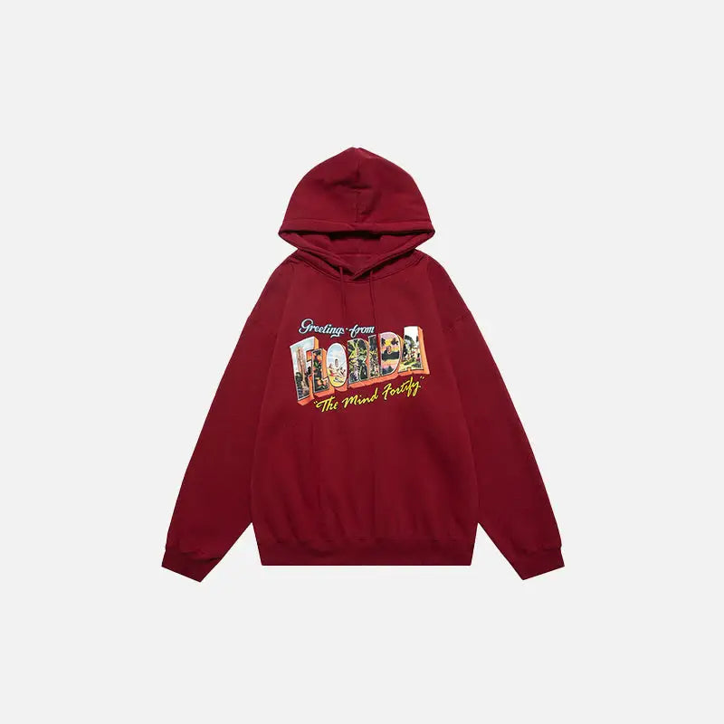 Y2k florida fleece letter print hoodie for ultimate comfort - red / m - hoodies