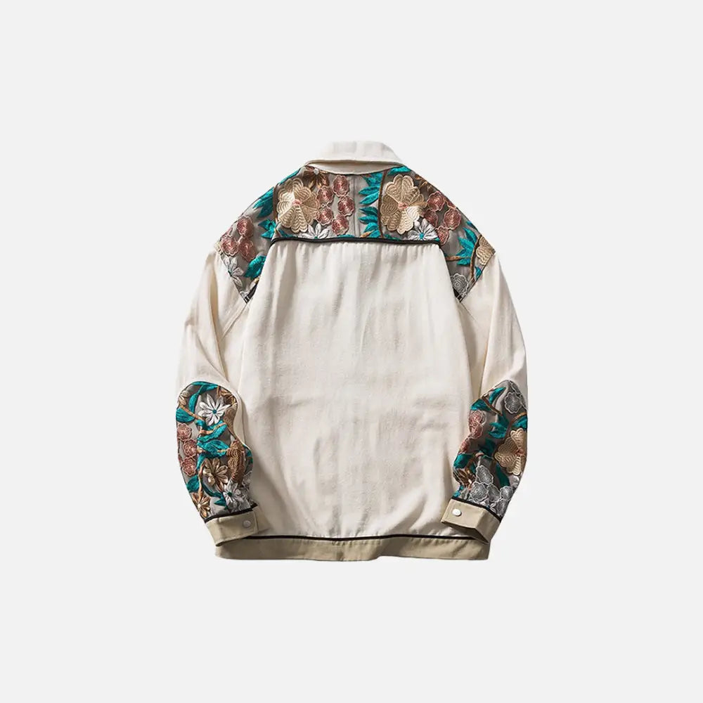 Y2k floral denim jacket in relaxed fit for stylish comfort